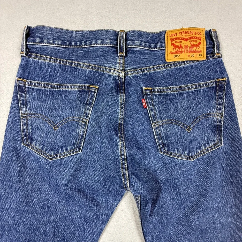 Levis 505 Regular Fit Straight Leg Jeans Medium Wash Blue Mens 32x29